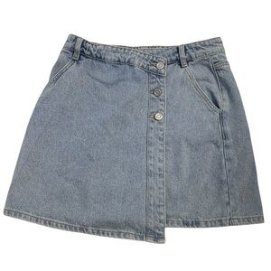 Urban Revivo Light Blue Faux Wrap Denim Skirt Size 8 Button-Front No Stretch